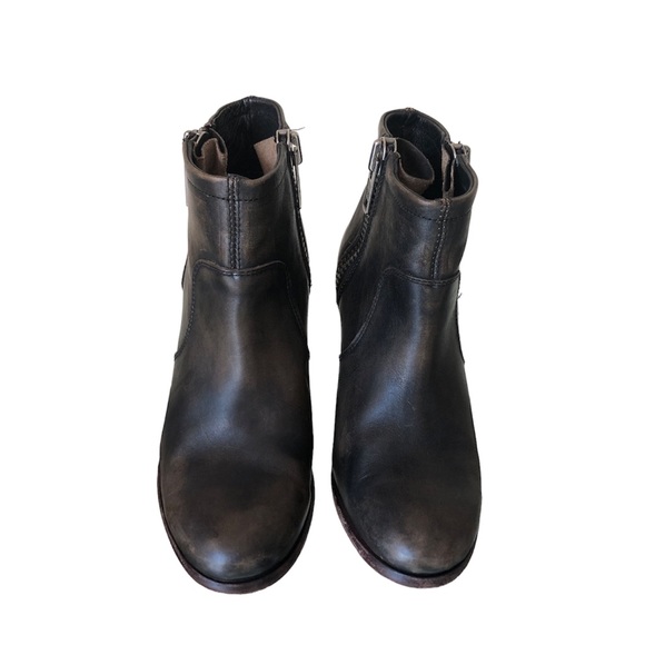 Hinge barris distressed leather ankle boots double zip heeled booties - Picture 5 of 14